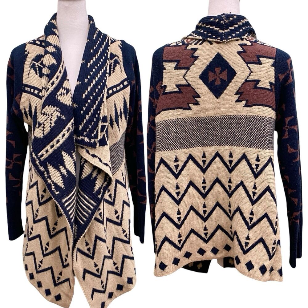 Anthropologie Srod Butterflies Open Front Aztec Cardigan Sweater Boho Size Small